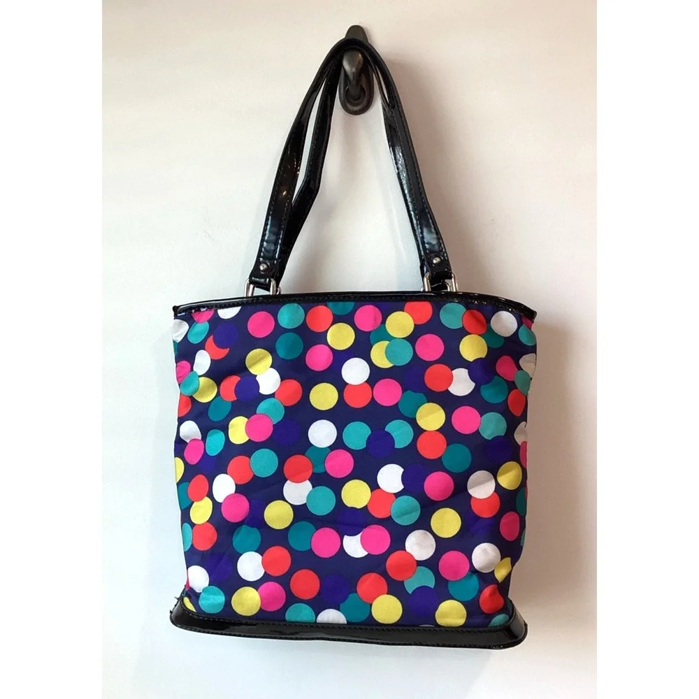 LULU By LULU GUINESS Purse Blue Pink Gray Polka Dot Satchel Shoulder Bag Patent